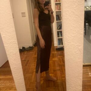 vince silky brown midi skirt euc